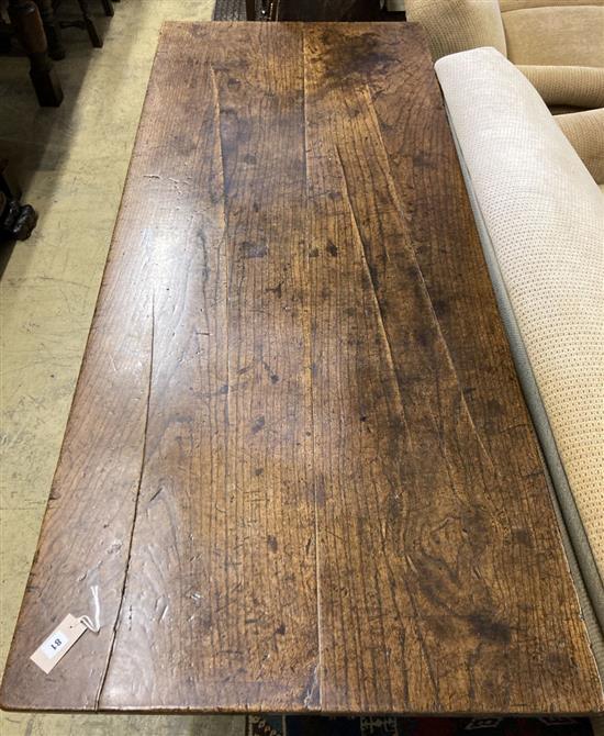 An 18th century and later oak refectory dining table, length 182cm width 78cm height 72cm